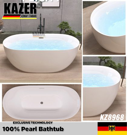 KZ8968 – BỒN TẮM SỢI CARBON PHỦ NGỌC TRAI KAZER, MẪU THẲNG, NGÂM ĐỘC LẬP