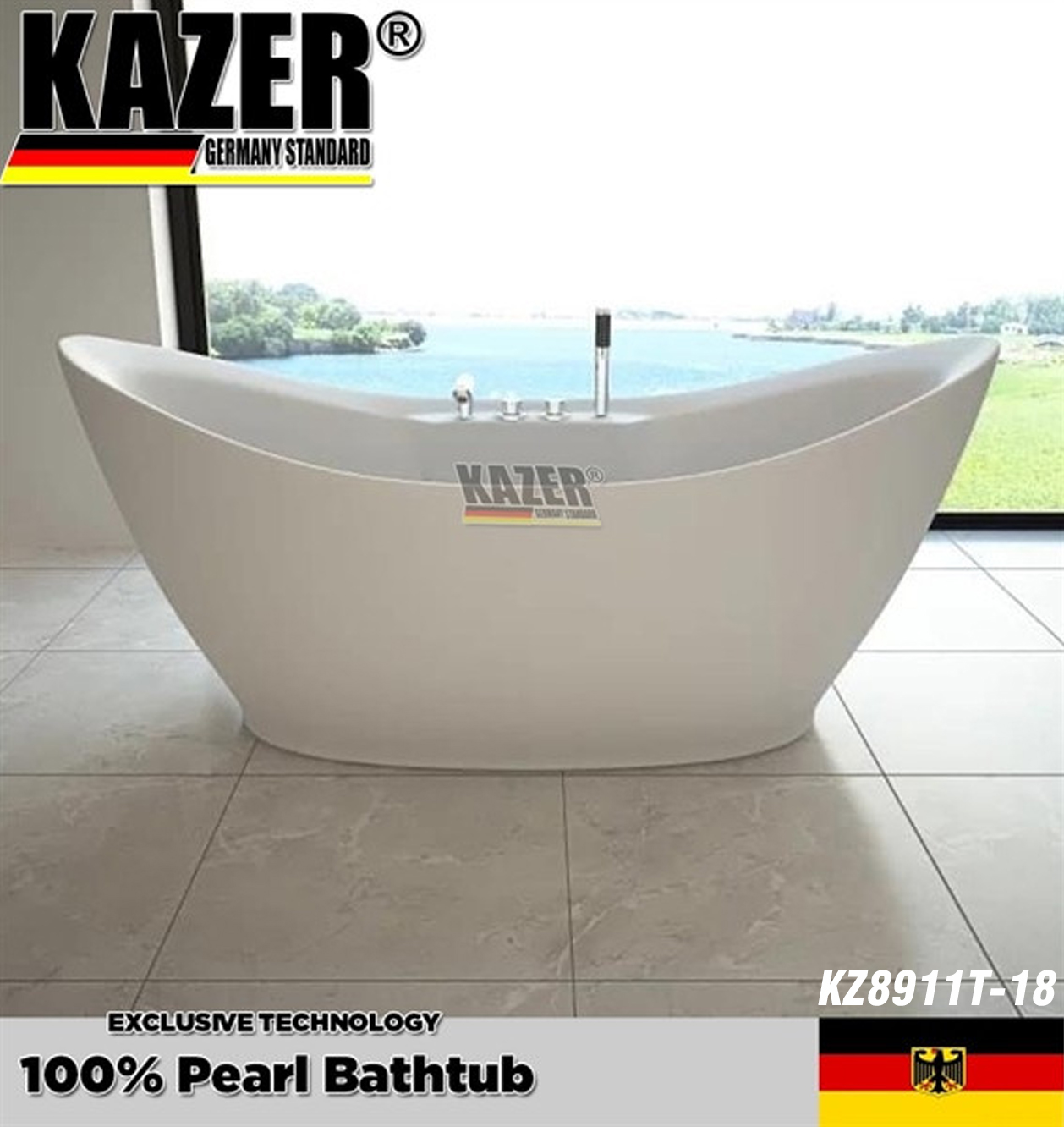 KZ8911 – BỒN TẮM SỢI CARBON PHỦ NGỌC TRAI KAZER, MẪU CÓ VÒI