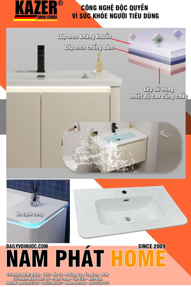 Tủ lavavo phòng tắm Pvc đặc 100% KAZER KZTD604, Nhiều phiên bản