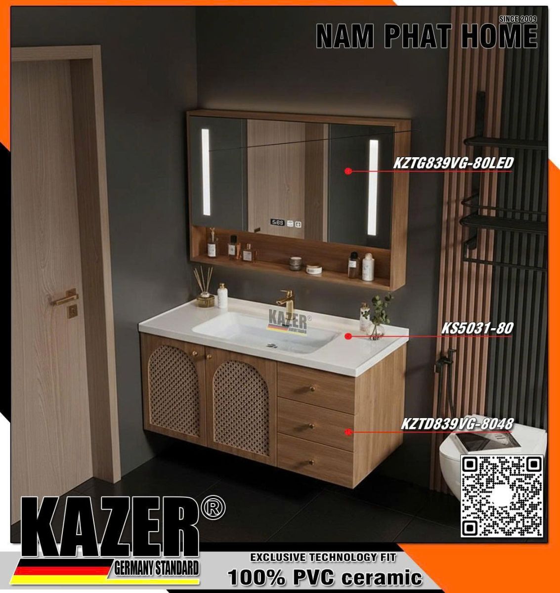 Tủ lavavo phòng tắm Pvc đặc 100% KAZER KZTD604, Nhiều phiên bản