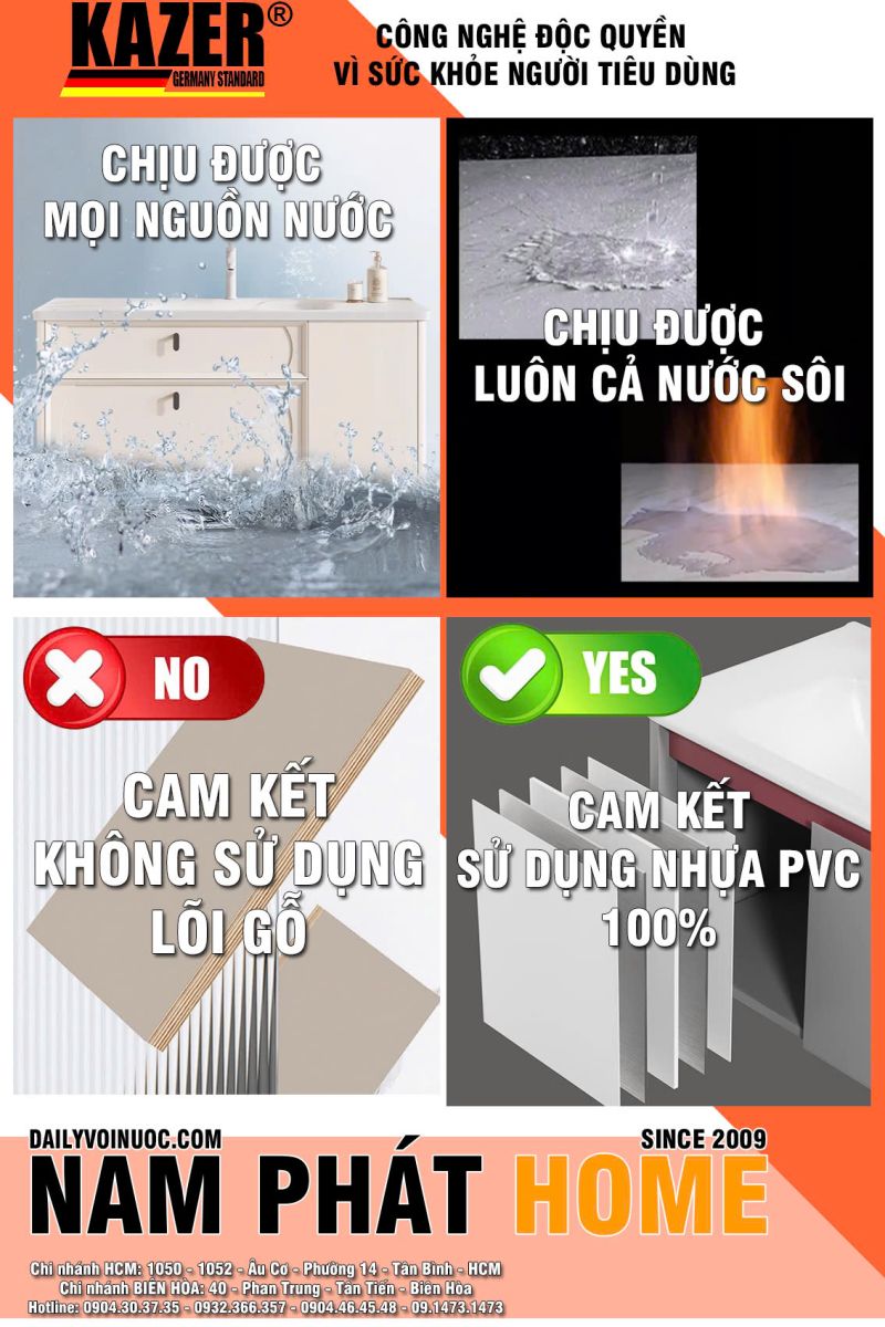 Tủ lavavo phòng tắm Pvc đặc 100% KAZER KZTD604, Nhiều phiên bản