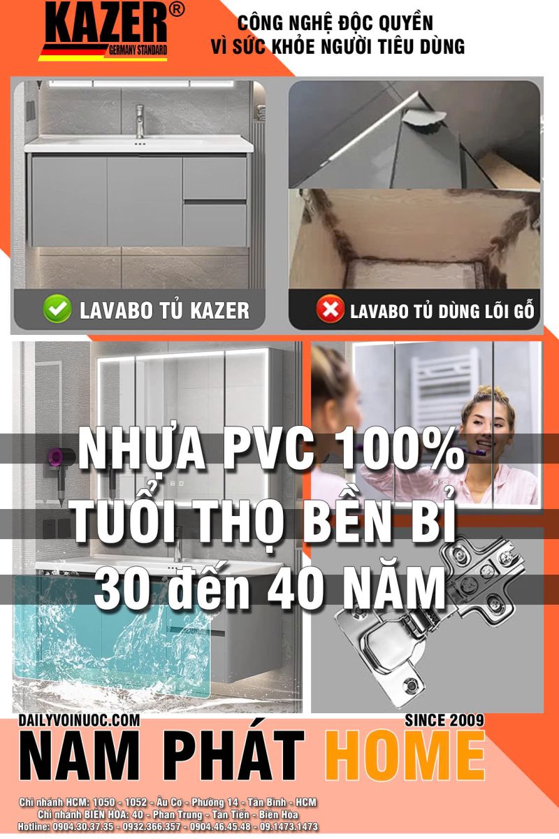 Tủ lavavo phòng tắm Pvc đặc 100% KAZER KZTD604, Nhiều phiên bản