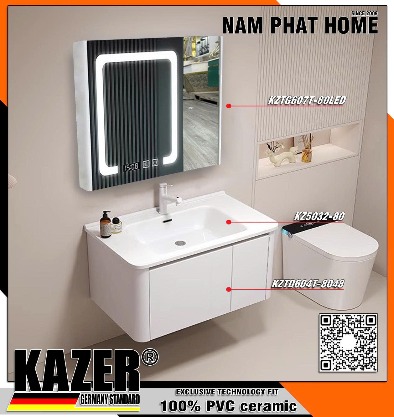 Tủ lavavo phòng tắm Pvc đặc 100% KAZER KZTD604, Nhiều phiên bản