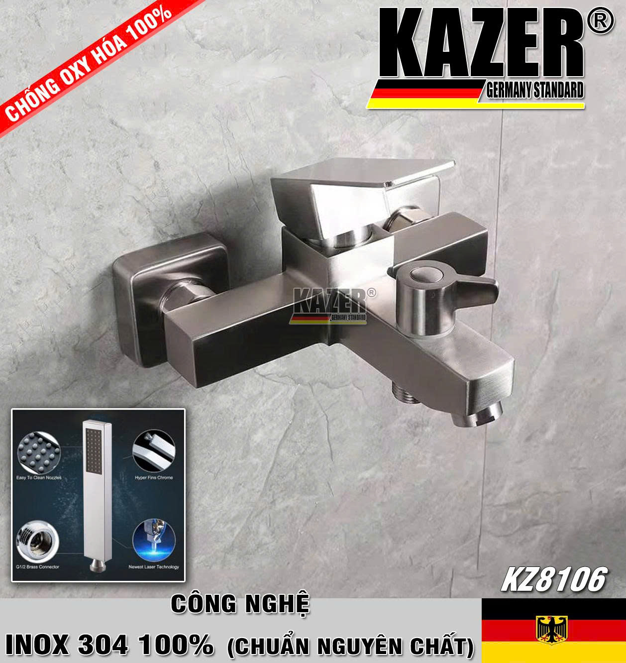 KZ8106 - SEN NÓNG LẠNH VUÔNG CAO CẤP KAZER, INOX 304 100% CHUẨN NGUYÊN CHẤT