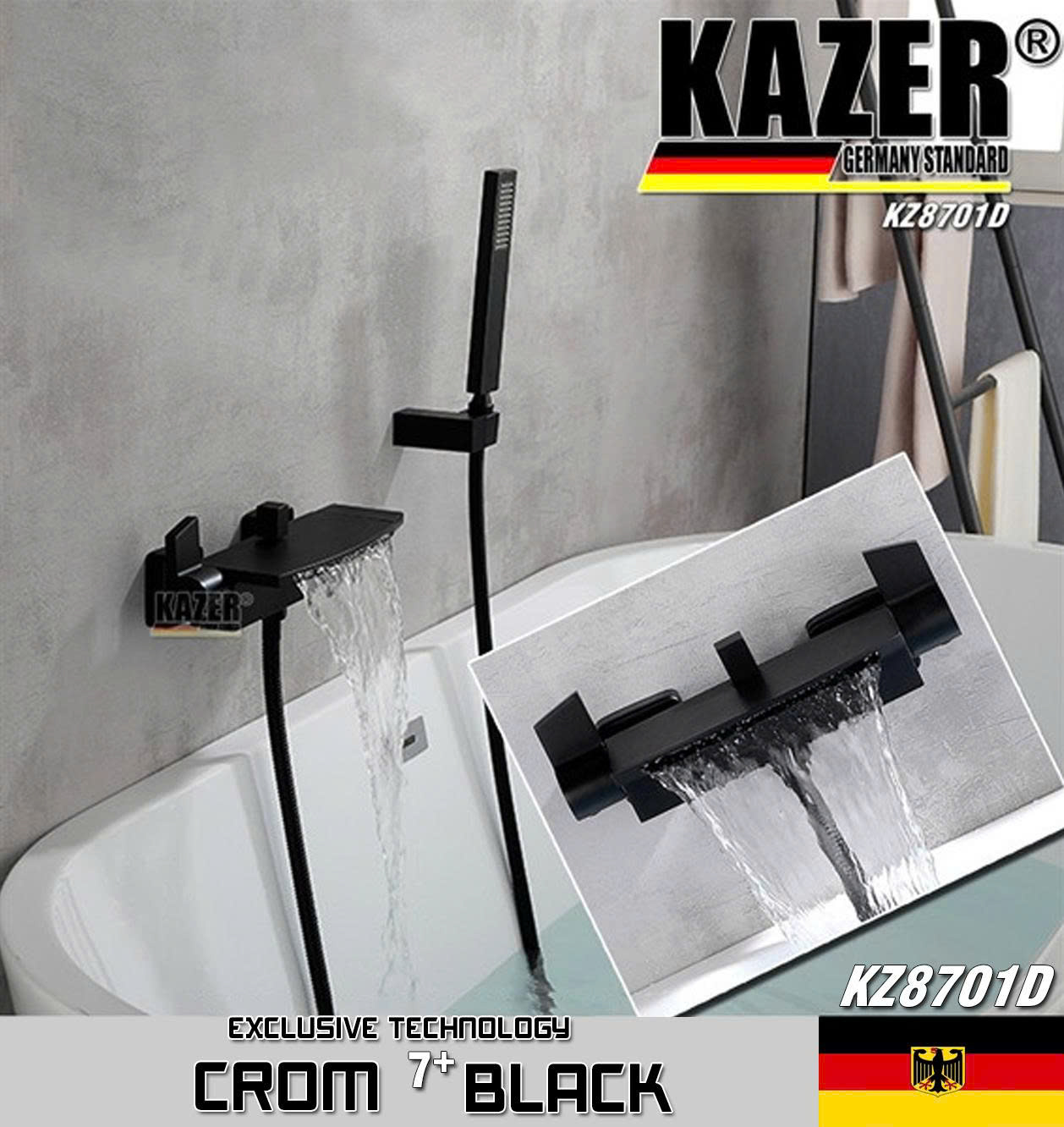 KZ8701D – VÒI SEN TẮM NÓNG LẠNH ĐỒNG THAU MẠ CROM 7+ BLACK KAZER