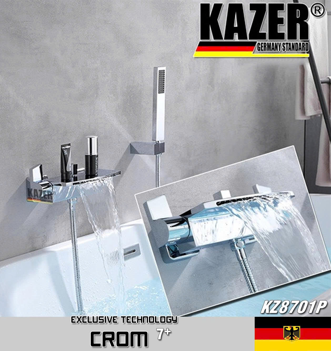 KZ8701P – VÒI SEN TẮM NÓNG LẠNH ĐỒNG THAU MẠ CROM 7+ KAZER