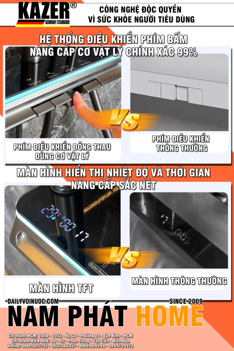 KZ8106 – SEN NÓNG LẠNH VUÔNG CAO CẤP KAZER, INOX 304 100% CHUẨN NGUYÊN CHẤT