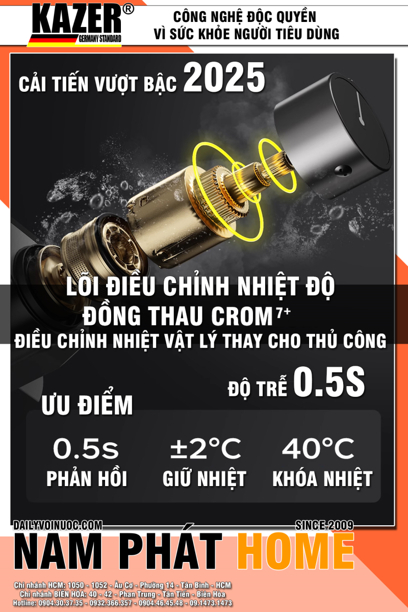 KZ8106 – SEN NÓNG LẠNH VUÔNG CAO CẤP KAZER, INOX 304 100% CHUẨN NGUYÊN CHẤT