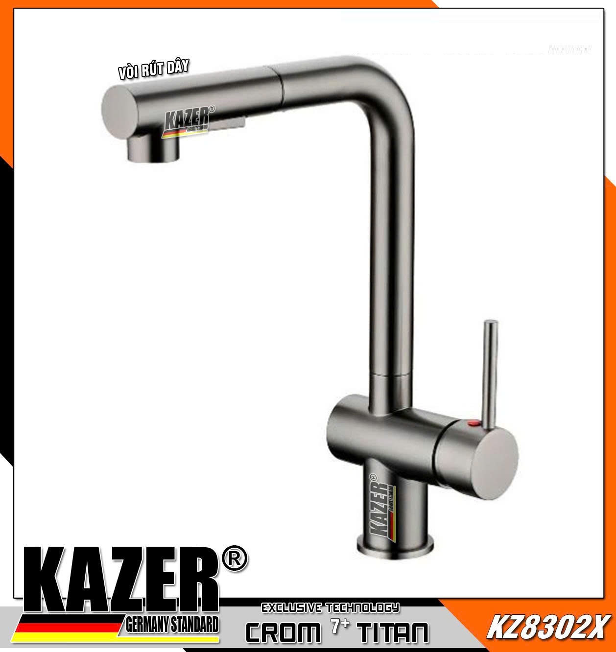 KZ8302X – VÒI RỬA CHÉN NÓNG LẠNH DÂY RÚT ĐỒNG MẠ XÁM TITAN