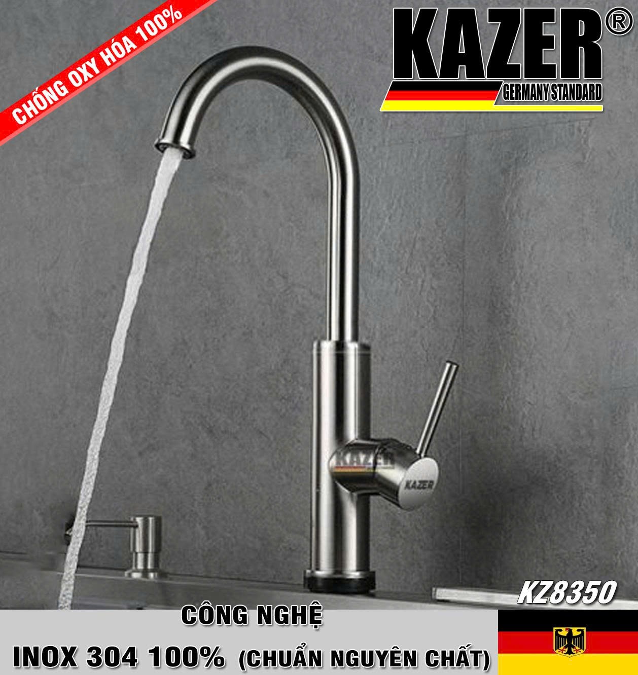 KZ8350 – VÒI RỬA CHÉN NÓNG LẠNH INOX 304 100% CHUẨN NGUYÊN CHẤT KAZER GERMANY