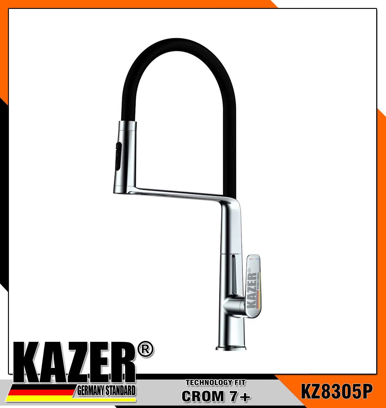 KZ8305P, VÒI RỬA CHÉN NÓNG LẠNH ĐỒNG THAU MẠ CROME 7 LỚP, DÂY RÚT LÒ XO CAO CẤP