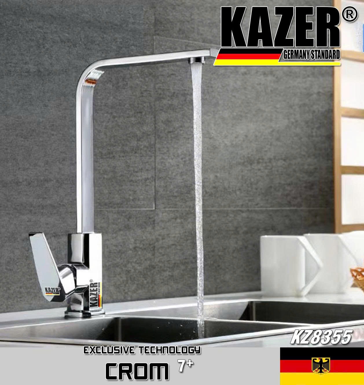 KZ8355 – VÒI RỬA CHÉN NÓNG LẠNH ĐỒNG THAU KAZER GERMANY, MẠ CROM 7+