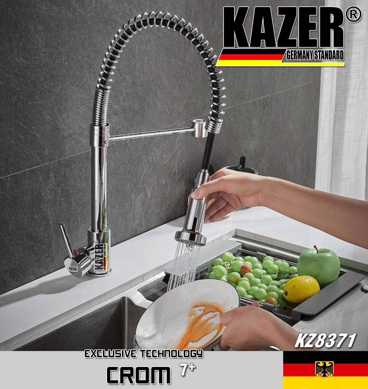 KZ8371 – VÒI RỬA CHÉN NÓNG LẠNH ĐỒNG THAU KAZER GERMANY, MẠ CROM 7+