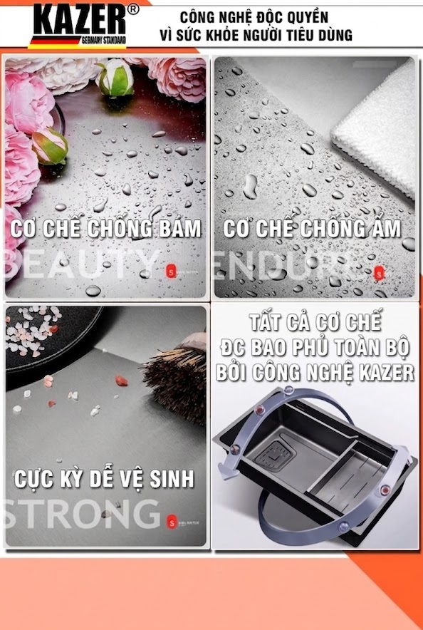 KZ7470 – CHẬU RỬA CHÉN 1 HỘC KAZER, INOX 304 100% CHUẨN NGUYÊN CHẤT – XU HƯỚNG