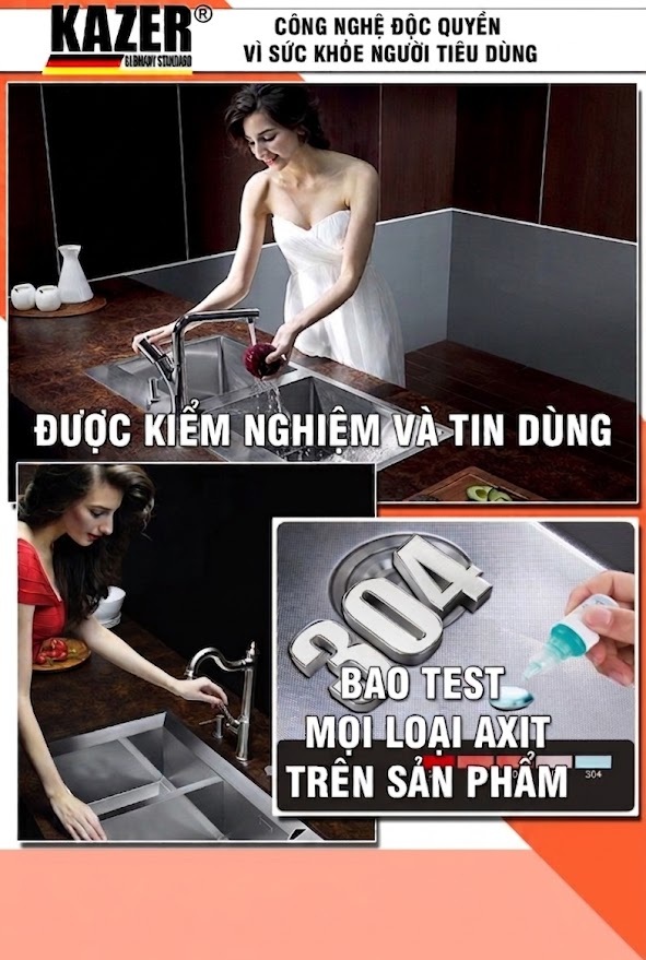 KZ7470 – CHẬU RỬA CHÉN 1 HỘC KAZER, INOX 304 100% CHUẨN NGUYÊN CHẤT – XU HƯỚNG